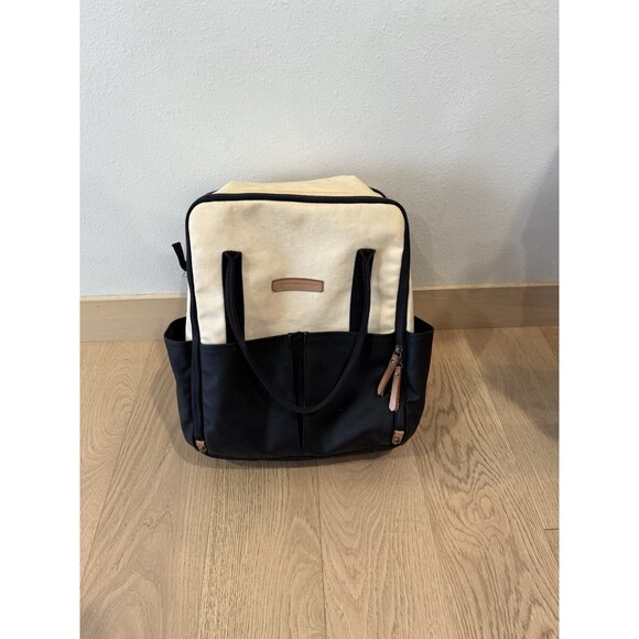 Petunia Pickle Bottom Handbags - Petunia Pickle Bottom Boxy Backpack Canvas Cream Black  Baby Diaper Bag